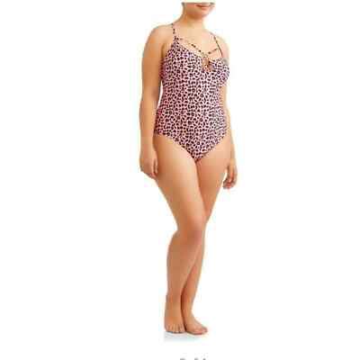 No Boundaries Womens Swimwear XL 15-17 Pink Leopard one-piece Bathing Swimsuit
