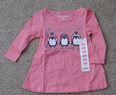 KIDS KORNER pink long sleeve penguin graphic flare sides tunic top,9,12,18,24M