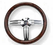 14" Billet Flat Steering Wheel Adapter Chevy 69-94 Burlwood Wrap and Horn Button