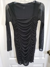 womens size 6 BLACK DRESS sheer overlay form fitting NASTYGAL long sleeve NICE