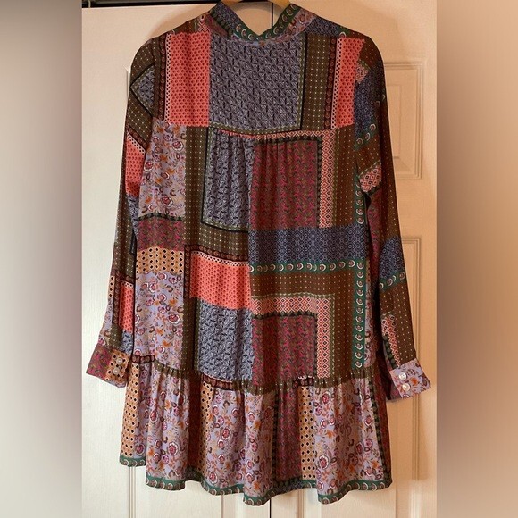 Roaman’s Patchwork Boho Ruffle Long Sleeve Dress … - image 3