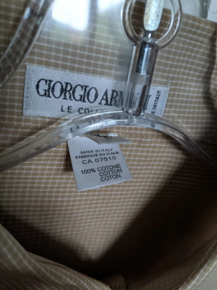 TOTALMENTE NUEVO Giorgio Armani Collezioni Para hombres Beige Camisa de Vestir a Cuadros 39 Grande Foto 4 de 4