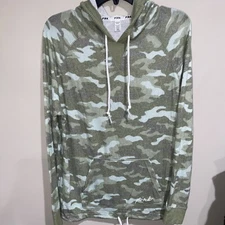 PINK Victoria's Secret Oversized Sweatshirt Green Camo Hoodie Logo Pullover XS