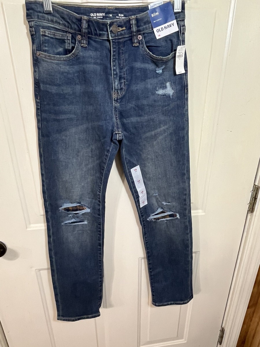 Old Navy Boys Jeans 360 Size 14 Tattered Knees with Patches