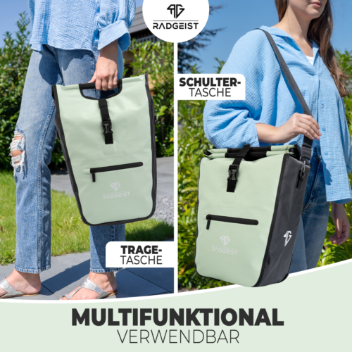 RADGEIST Shopper Fahrradtasche für Gepäckträgertasche 25L mint + Kühltasche - Bild 6 von 8