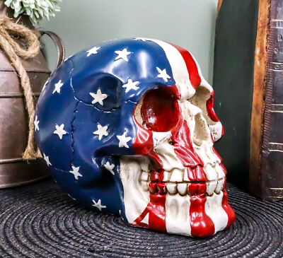 Ebros Patriotic US American Flag Star Spangled Banner Skull Figurine 5.5''Long