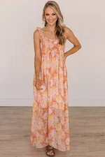 VESTIQUE Floral Maxi Dress Fit & Flare Fall Colors Women’s Size L