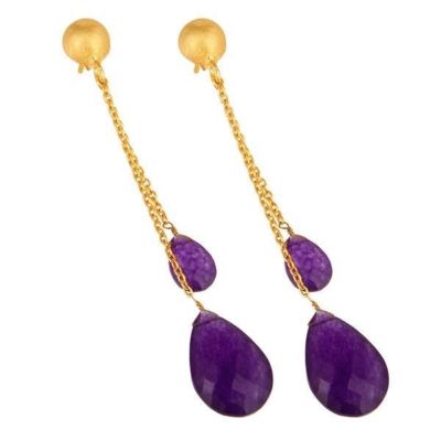 Ohrringe 18 Karat Gelbgold vergoldet Silber Lila Chalzedon Edelstein Schmuck