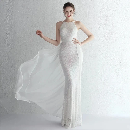 Elegant Gold Sequins Dress Evening Party Women Long Formal Evening Prom Dresses - Picture 12 of 30