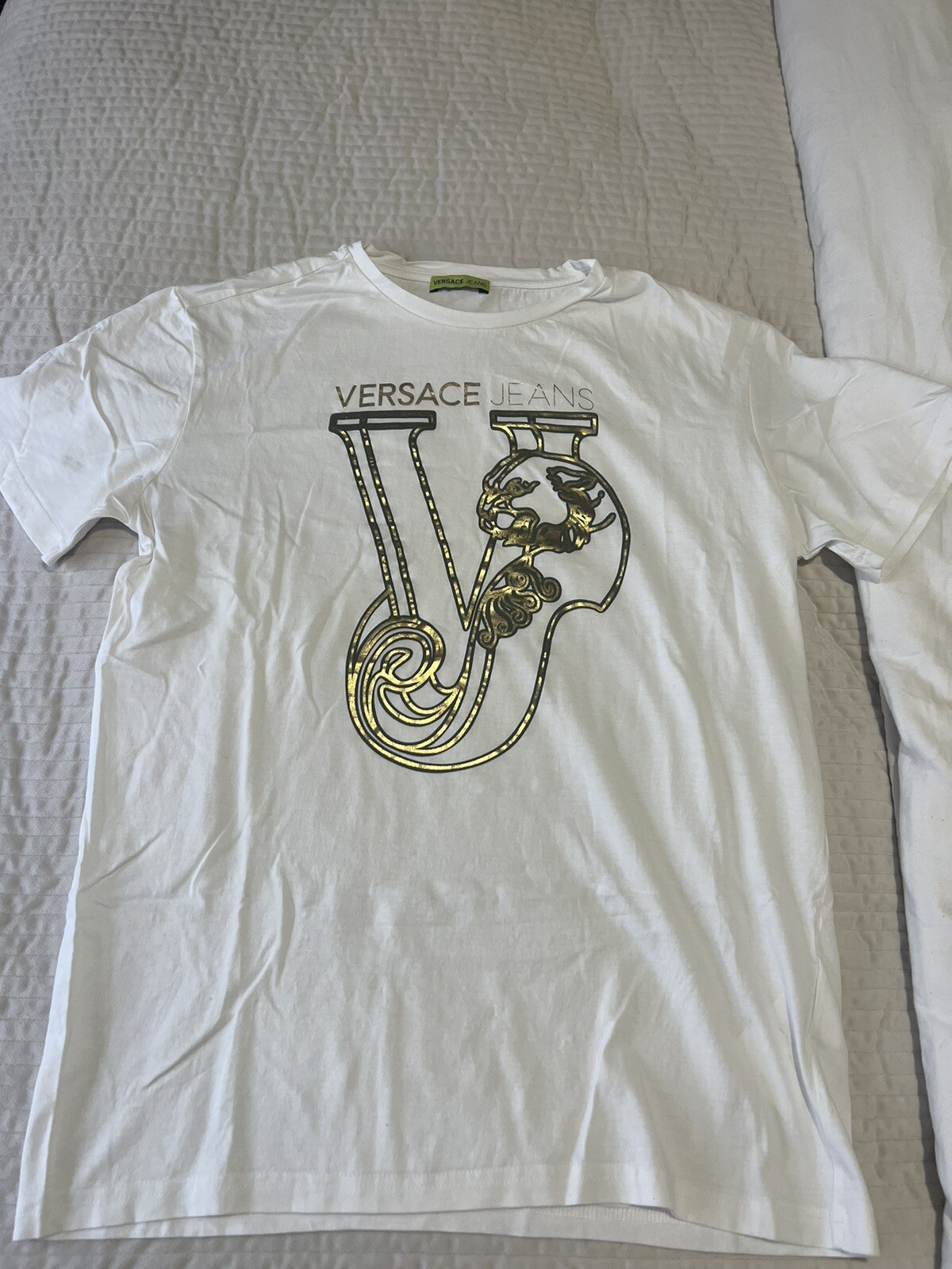 VERSACE JEANS VJ TIGER PRINT T-SHIRT WHITE & GOLD FOIL