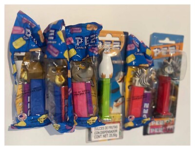 MADAGASCAR PEZ DISPENSERS (6) - Alex the Lion, Gloria the Hippo, Marty the Zebra