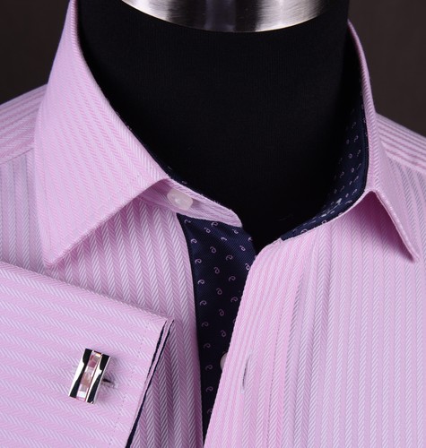Pink Herringbone Formal Business Dress Shirt Contrast Floral Sexy Boss Design - Picture 6 of 12