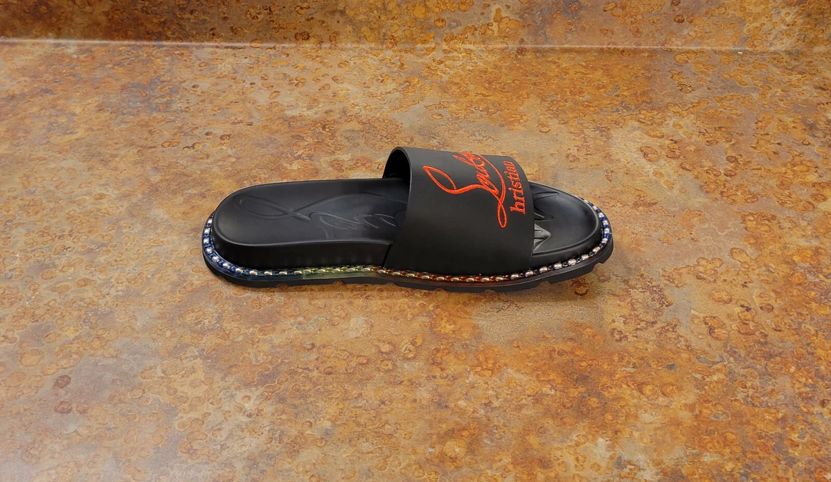 New Christian Louboutin Pool Slide Sandals Black Womens 10 US 40 Eur. MSRP 795