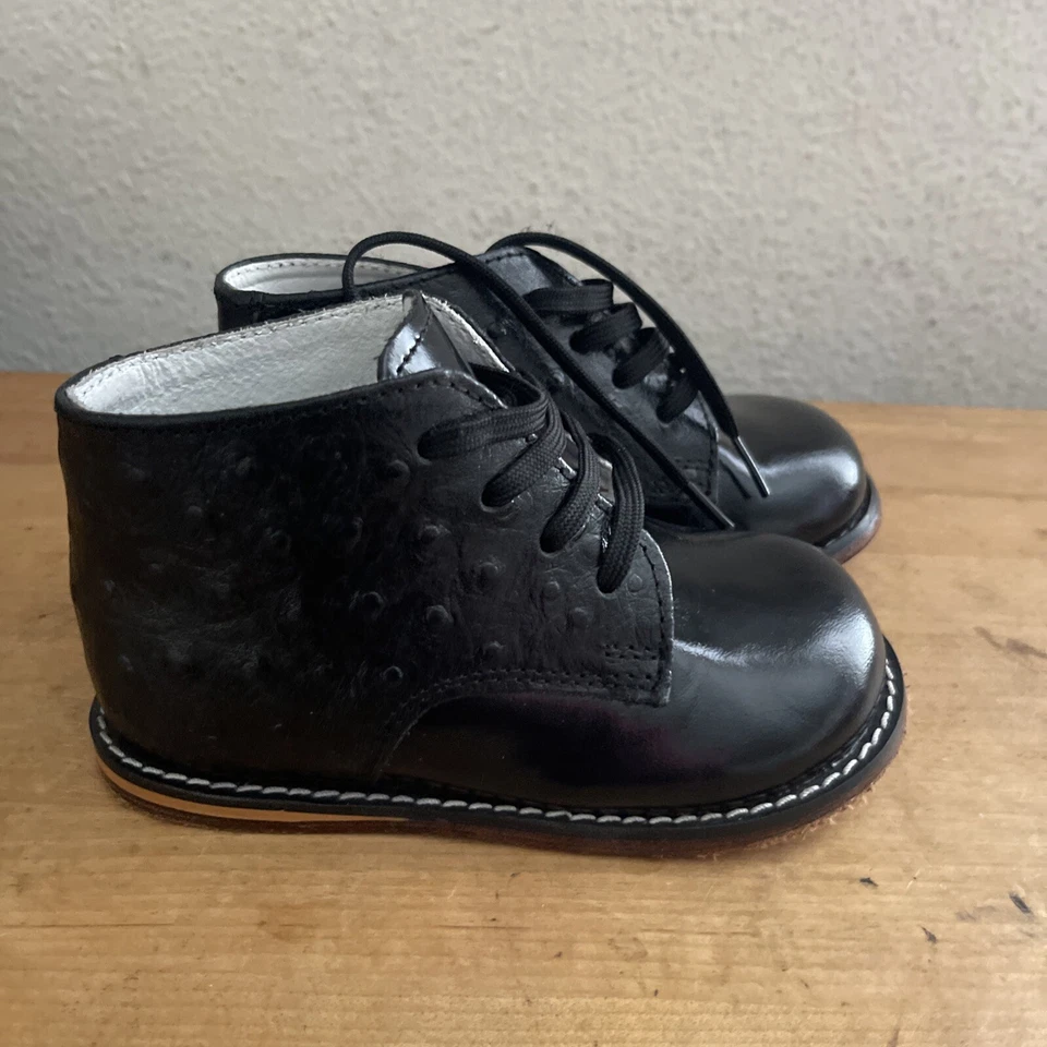 Josmo Black Leather Lace Up Baby Toddler Walking Shoes Boys Sz 7.5 - Image 2 of 4