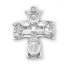 Sterling Silver 4-Way Medal 0.9 Inch x 0.7 Inch Catholic Medal Pendant Cross