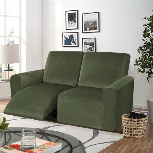 Stripe Velvet Recliner Couch Cover Reclining Loveseat Cover 2 Seat Grey