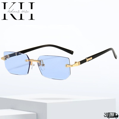 Mens CLASSY Style Wood Buff Retro 90s Hip Hop Rapper Gangster Blue Sunglasses