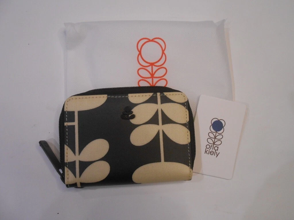 Orla kiely ladies cut stem medium zip around purse noir