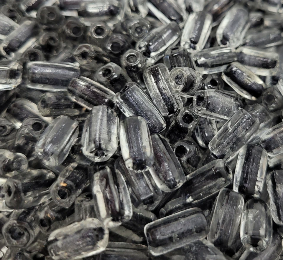 50 Pcs Transparent  Black 10mm Faceted Tube Small Glass Craft Jewelry Beads VTG - Image 1 of 3