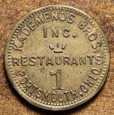 Portsmouth, Ohio OH Kademenos Bros. Inc. KBI Restaurants Meal Trade Token