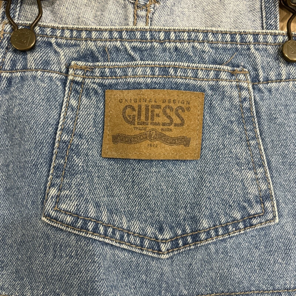 Baby GUESS Georges Marciano Denim Bib Overalls Leather Patch Size 6 Vtg 90s T89 - Image 2 of 4