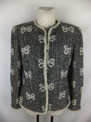 RENA LANGE Blazer m. Wolle u. Mohair 40 schwarz creme  Schleifen Motiv Jacke TOP