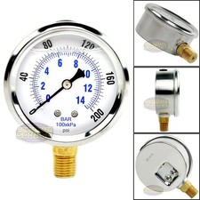 Quality Liquid Filled 2.5" 200 PSI Air Pressure Gauge Lower Mnt / Side Mount