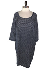 TALBOTS Plus Size 3X Shift Dress Blue White Stripes 3/4 Sleeve Knee Length