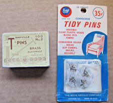 Vintage Boye Corkscrew Tidy Pins Unopened and T Pins in Original Box - USA