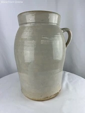 Vintage Antique 15" Coiled Clay Stoneware Salt Glaze Crock Churn with Handle