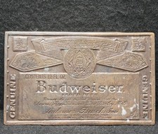 XA01154 VINTAGE 1970s  BUDWEISER  GENUINE LAGER BEER MENS BRASS BELT BUCKLE