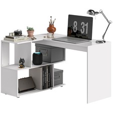 HOMCOM Scrivania Angolare Moderna con 4 Ripiani in Legno 120x100x77 cm Bianco