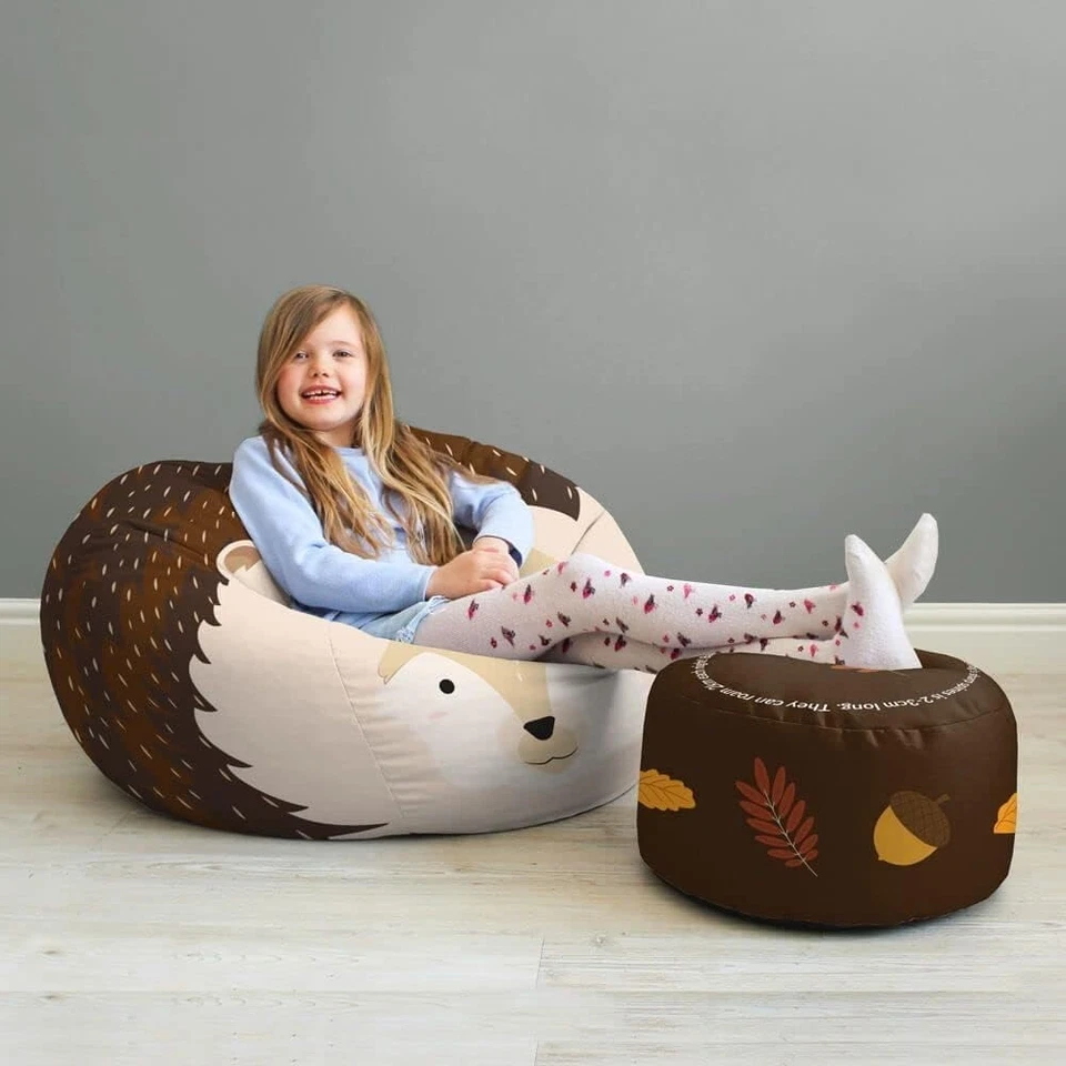 Toddler Kids Animal Printed Bean Bag Chair with Footstool | Soft, Durable Seat - Image 3 of 4