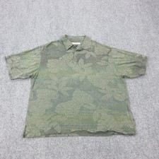 Tommy Bahama Polo Shirt Mens XL Green Silk Cotton Floral Tropical Knit Jacquard