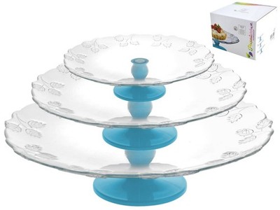 Set 3 Alzate Für Pastete 96243 Pasabahce Azurblau Transparent Glas