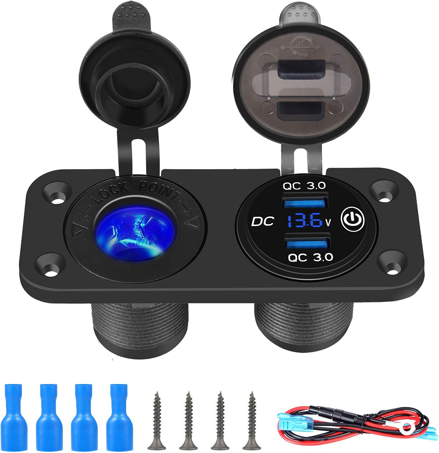 Car Charger Socket USB Cigarette Lighter Panel Adapter 12V 24V Power Outlet with