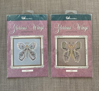 Just Nan Glorious Wings Embellished Linen Cross Stitch Kits: Tiffany & Amber NEW