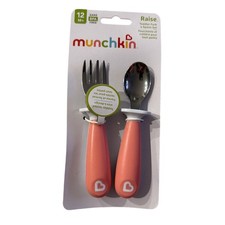 Munchkin Raise Toddler Fork  Spoon Set 12m Pink NEW 
