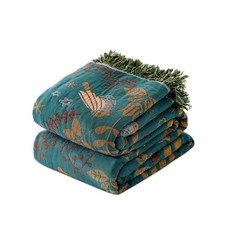 Boho Cotton Throw Blanket 50"x60" - Soft Floral Embroidery, Reversible Summer De