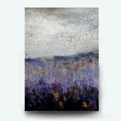 ACEO Ltd Edition Art Print /8 Lavender Field Flying Birds Abstract Landscape