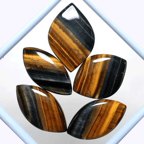 Chatoyant 5 Stück Natürliche Tigerauge Bi-Color 36-42 mm Hochwertige Cabochon Edelsteine - Bild 4 von 10