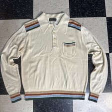 Vintage 60s 70s JC Penney Disco Shirt Beige Men's L Dagger Loop Collar Mod