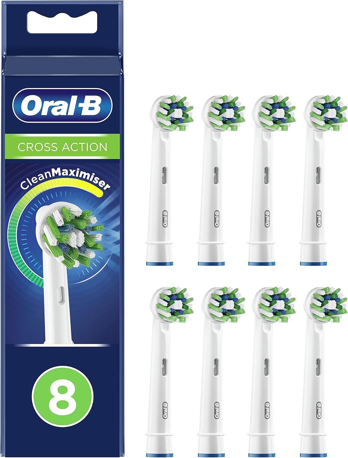 Brossettes Oral-B Cross Action Clean Maximiser blanches avec poils indicateurs d'usure x8