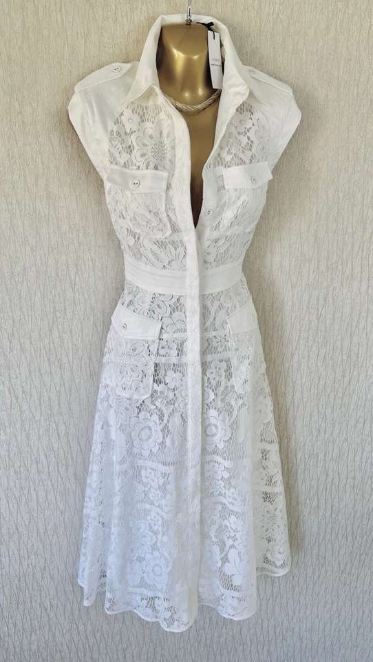 Exquisite Karen Millen New X Lydia White Lace Military Midi Dress UK16 Stunning - Image 3 of 4