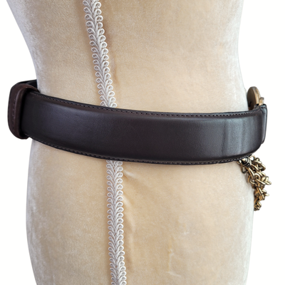 Donna Karan New York DKNY Large Vtg Chain Brown Leather Belt Adjustable 80\