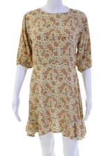Faithfull The Brand Womens 3/4 Sleeve Floral Mini Dress Brown White Size 4