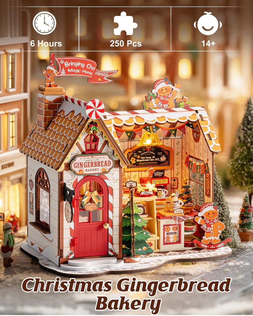 Rolife Gingerbread House DIY Miniature Wooden Dollhouses Christmas Child  Gift