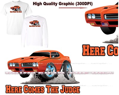 Pontiac GTO Here Comes The Judge Orange Custom Cartoon Car Art T Shirt S-5X