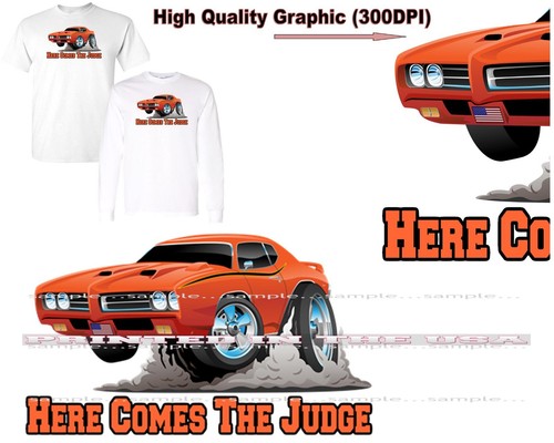 Pontiac GTO Here Comes The Judge Orange Custom Cartoon Car Art T Shirt S-5X - 第 1/5 張圖片