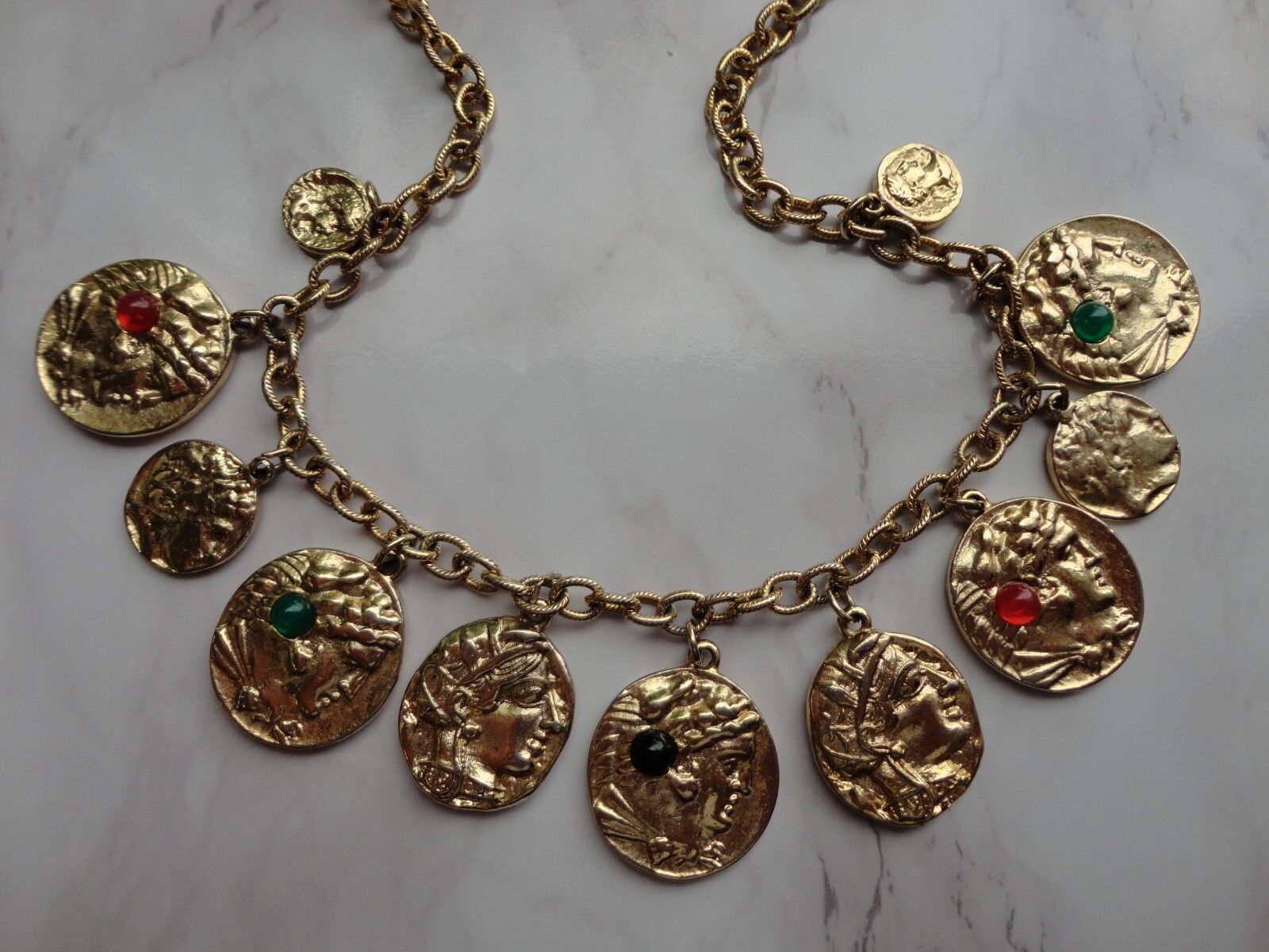 RARE VTG KENNETH JAY LANE GOLDTONE ROMAN CABOCHON… - image 3